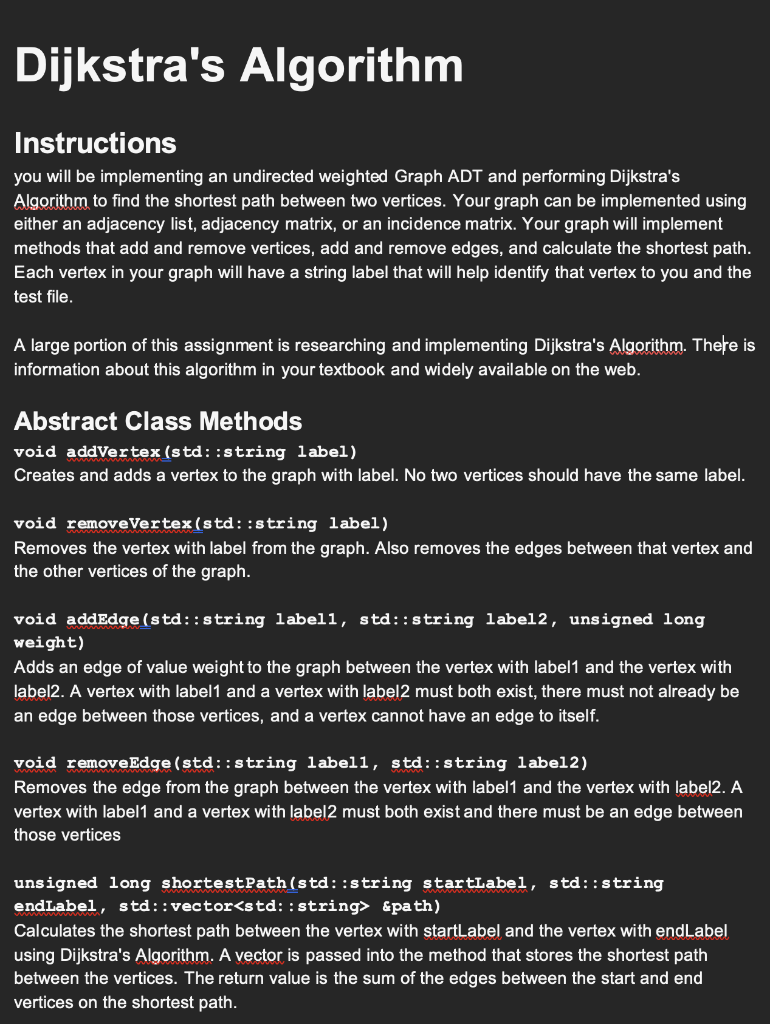 Solved Dijkstra's Algorithm Instructions you will be | Chegg.com