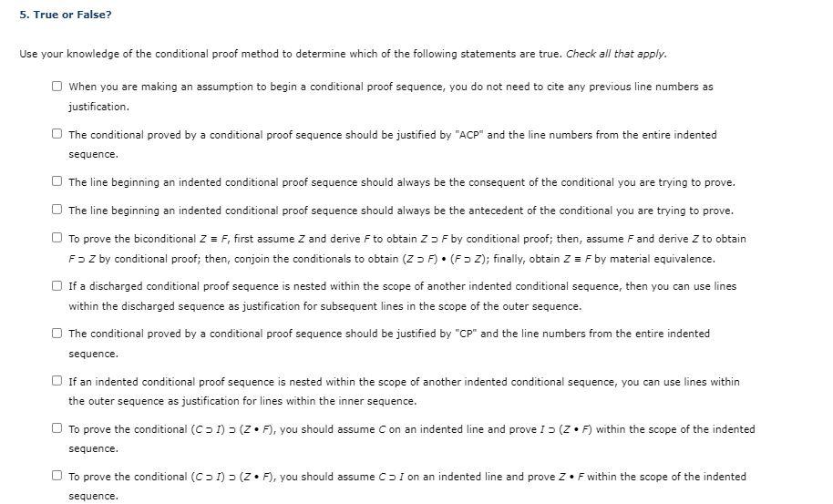 Solved 5. True or False? Use your knowledge of the | Chegg.com