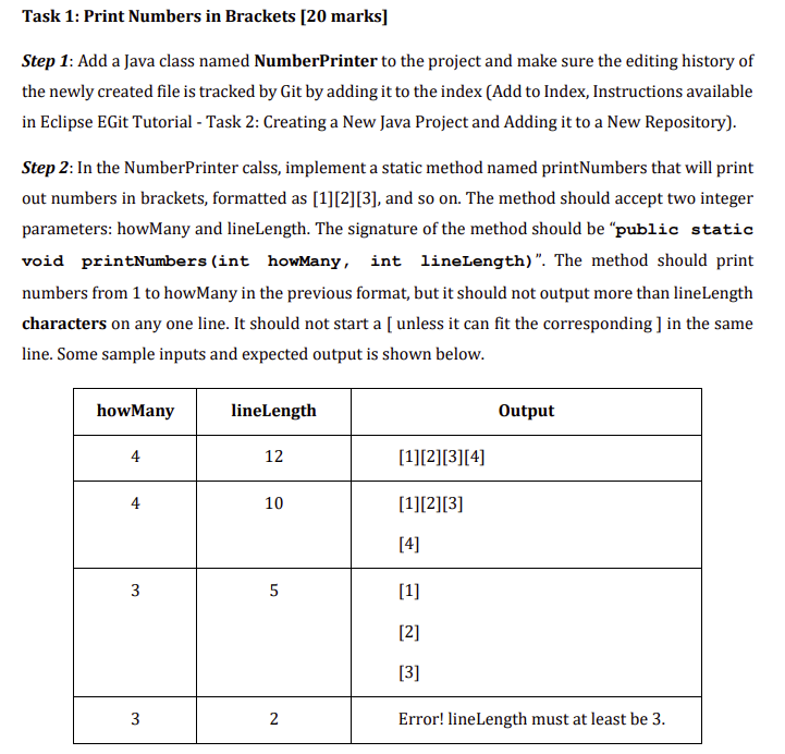 Solved Task 1: Print Numbers in Brackets [20 marks] Step 1: | Chegg.com