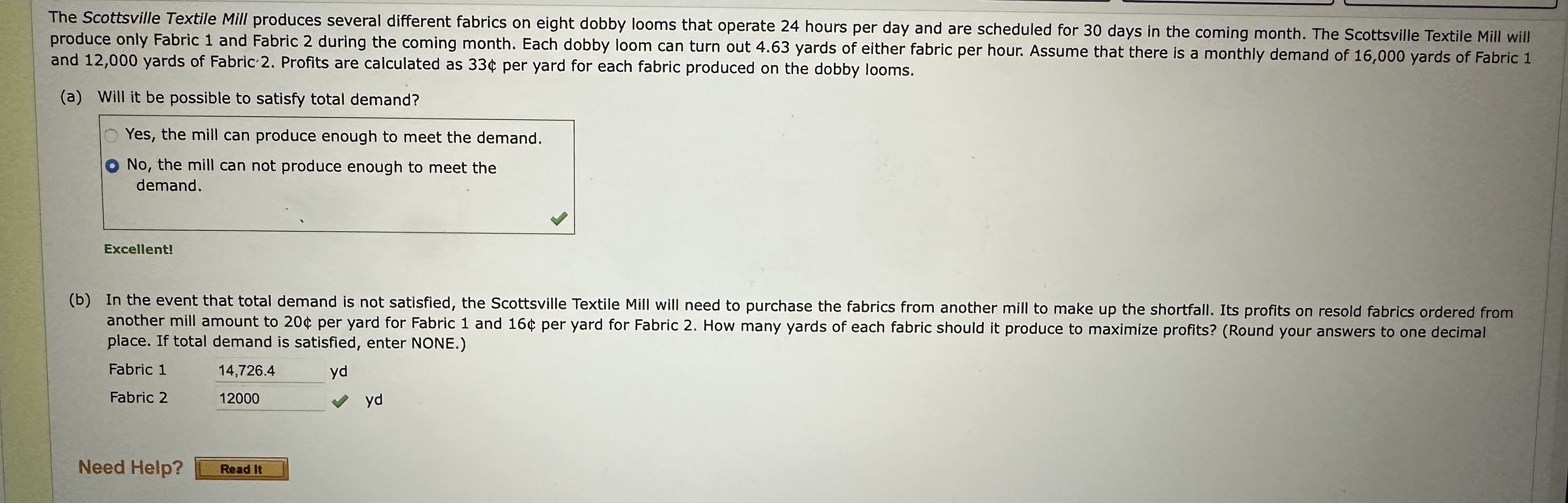 Solved The Scottsville Textile Mill produces several | Chegg.com