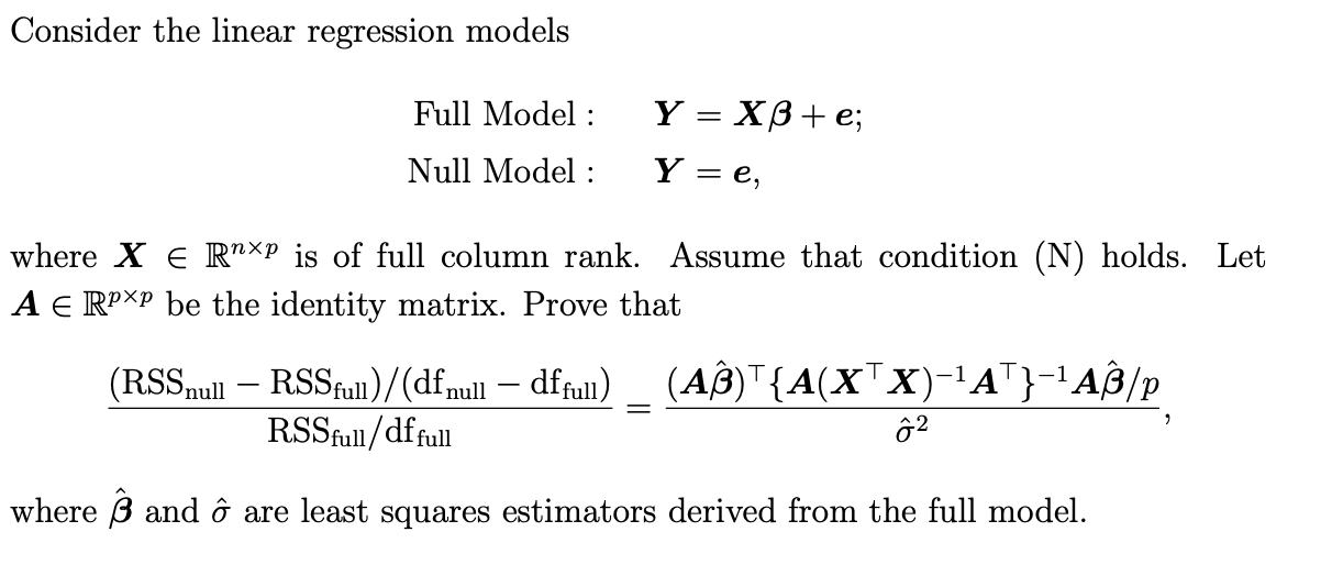 Solved Consider The Linear Regression Models Full Model Chegg Com