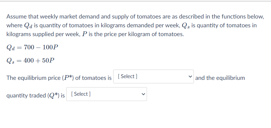 Solved Assume that weekly market demand and supply of