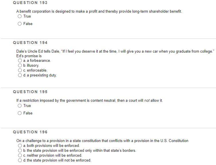 Solved QUESTION 193 A benefit corporation is designed to | Chegg.com