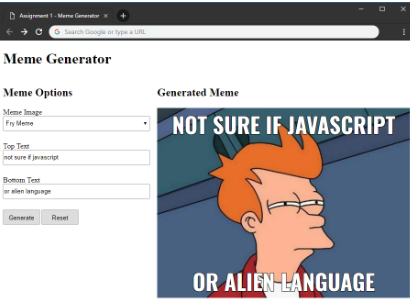 Solved CPSC 1520 JavaScript 1 Assignment 1: Meme | Chegg.com