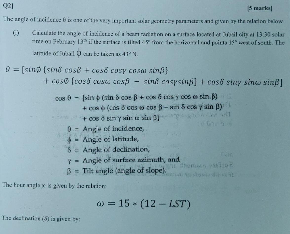 Solved Q2] (5 marks] The angle of incidence 0 is one of the | Chegg.com
