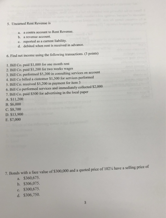 Solved 5. Unearned Rent Revenue is a. a contra account to | Chegg.com