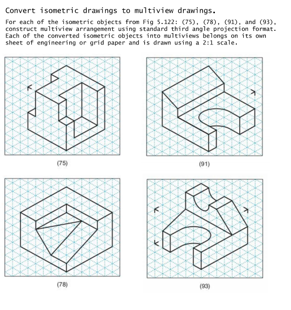 Solved Convert isometric drawings to multiview drawings. For | Chegg.com