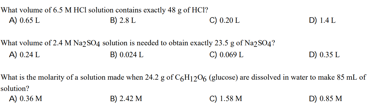 Solved What volume of 6.5 M HCl solution contains exactly 48 | Chegg.com