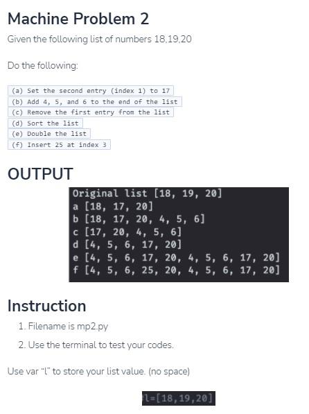 Solved Machine Problem 2 Given the following list of numbers | Chegg.com