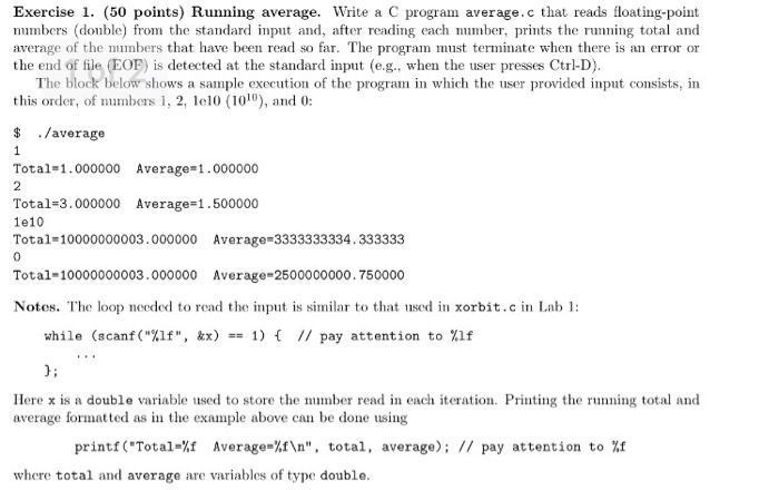 Solved Exercise 1. (50 points) Running average. Write a C | Chegg.com