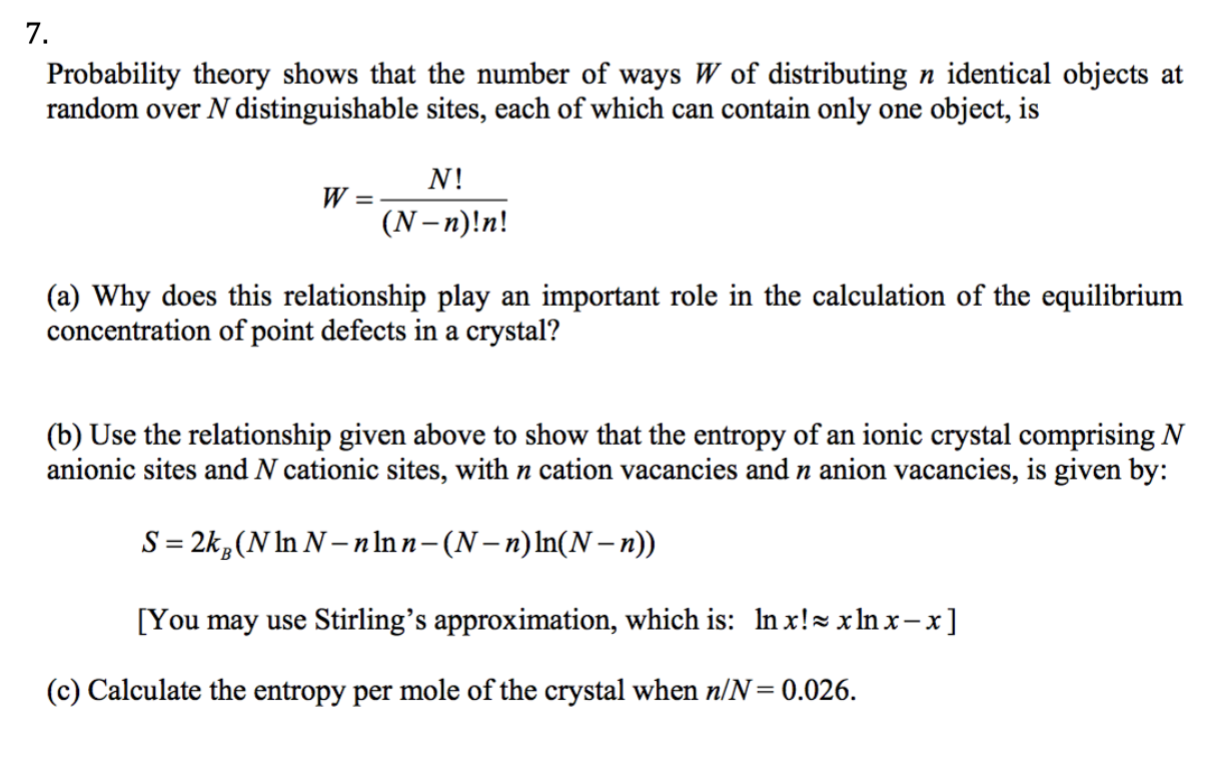 Solved Probability theory shows that the number of ways W of | Chegg.com