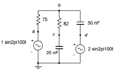 Solved b 75 82 50 nF we a с d 1 sin2pi100 2 2 2 sin2pi 100t | Chegg.com