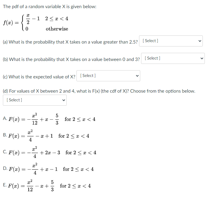 Solved The pdf of a random variable X is given below: 1 2