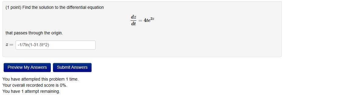 Solved (1 Point) Find The Solution To The Differential | Chegg.com