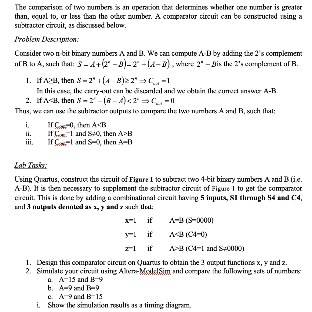 The Comparison Of Two Numbers Is An Operation That | Chegg.com