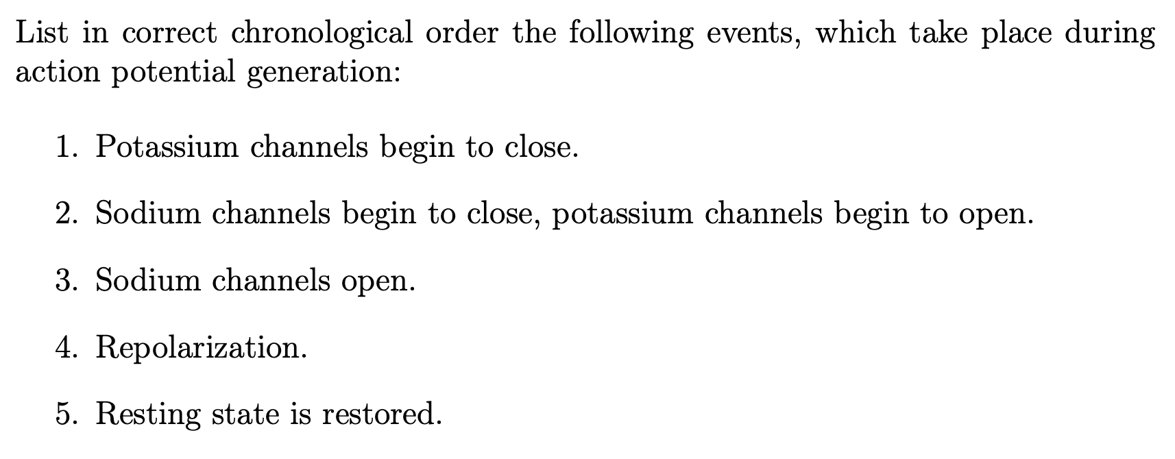 Solved List in correct chronological order the following | Chegg.com