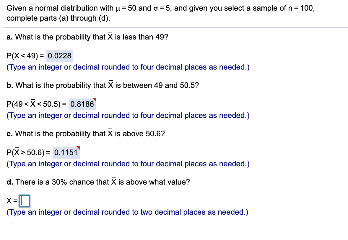 Solved Given A Normal Distribution With U 50 And O 5 Chegg Com