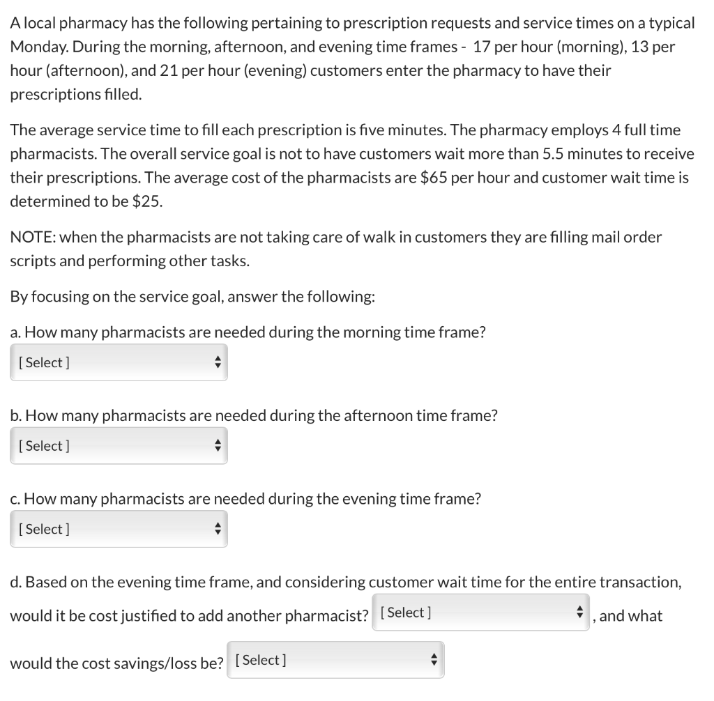 A Local Pharmacy Has The Following Pertaining To P Chegg Com A Local Pharmacy Has The Following Pertaining To P Chegg Com