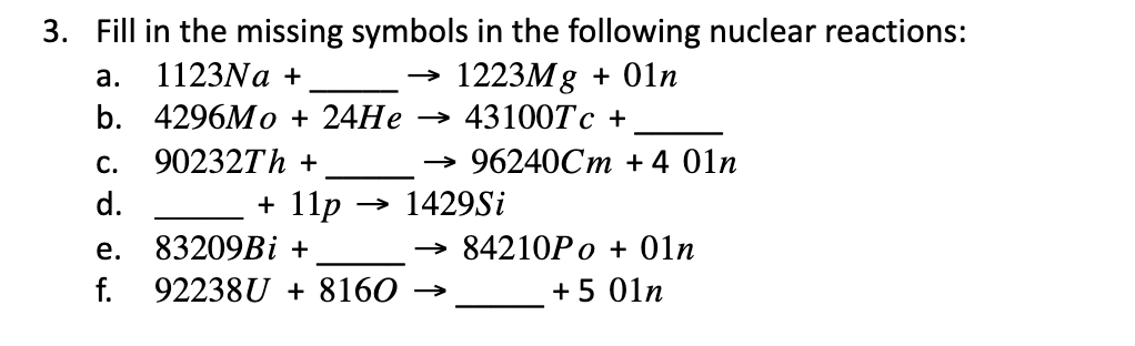 Solved 3. Fill in the missing symbols in the following | Chegg.com
