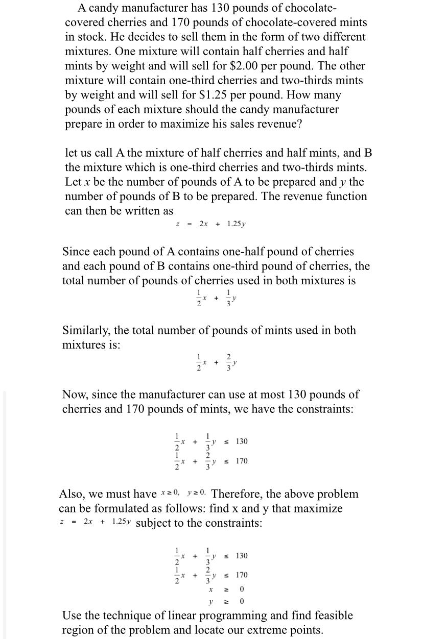 Solved A candy manufacturer has 130 pounds of chocolate- | Chegg.com