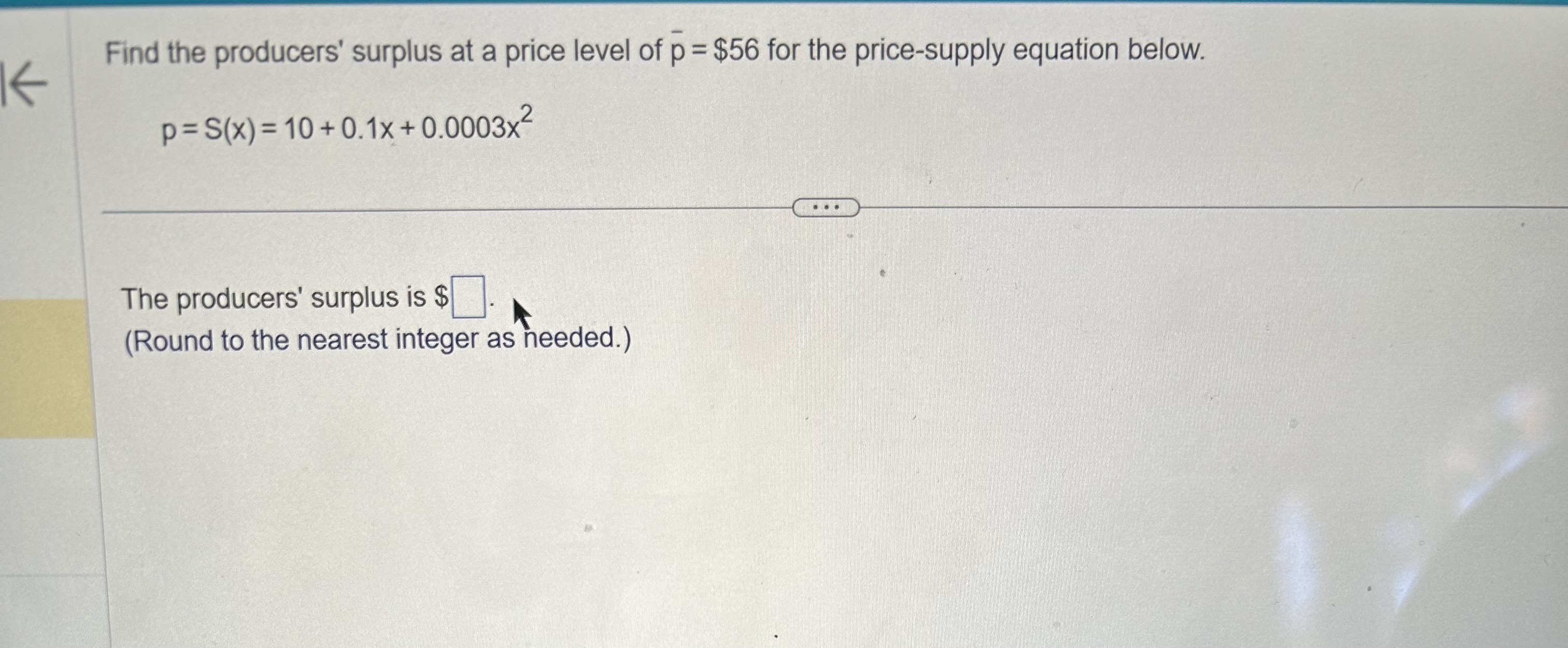 Solved Find the producers' surplus at ﻿a price level | Chegg.com