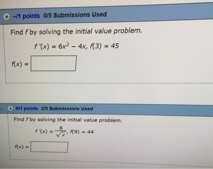 Solved 11 points 0/5 Submissions Used Find f by solving the