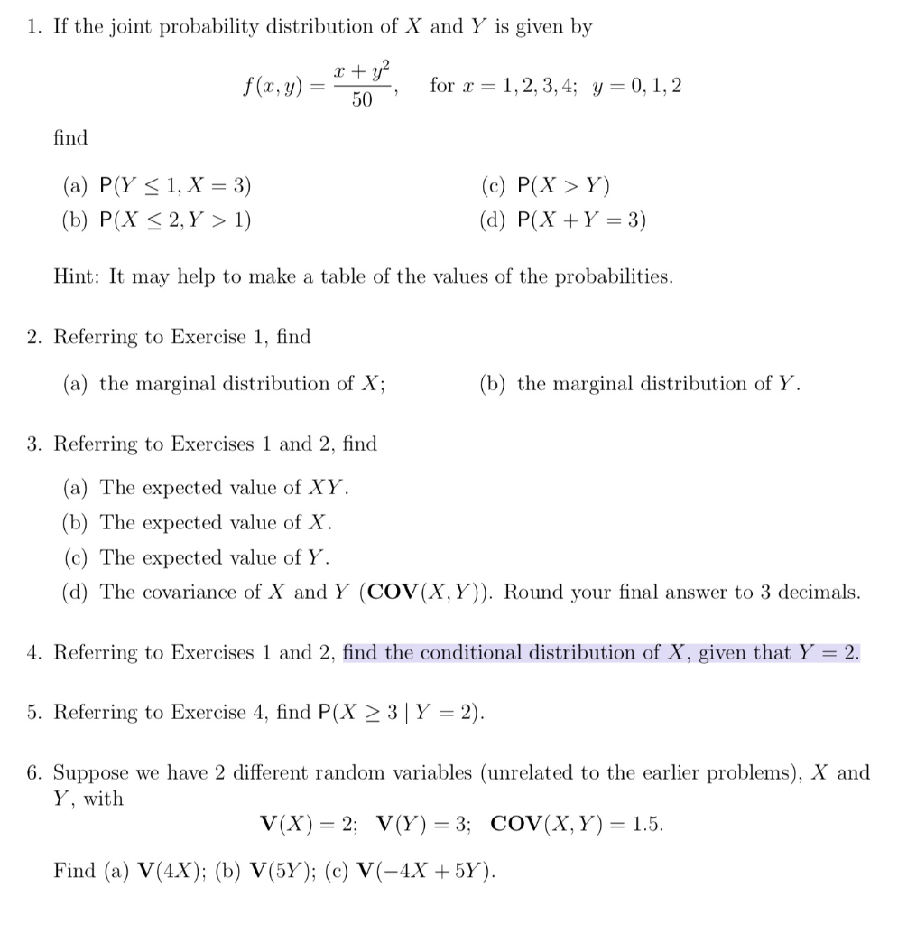 Solved 1 If The Joint Probability Distribution Of X And Chegg Com