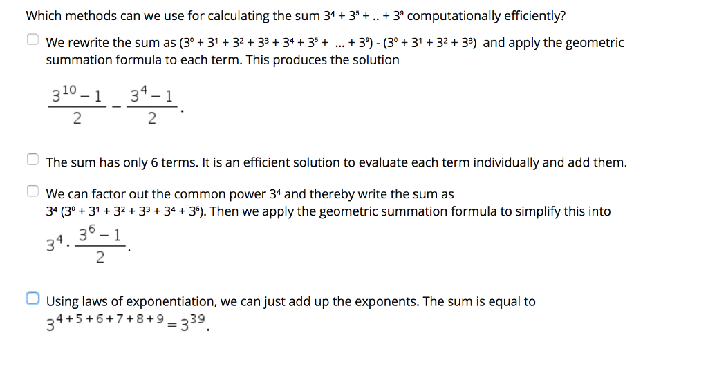 Solved Which methods can we use for calculating the sum | Chegg.com