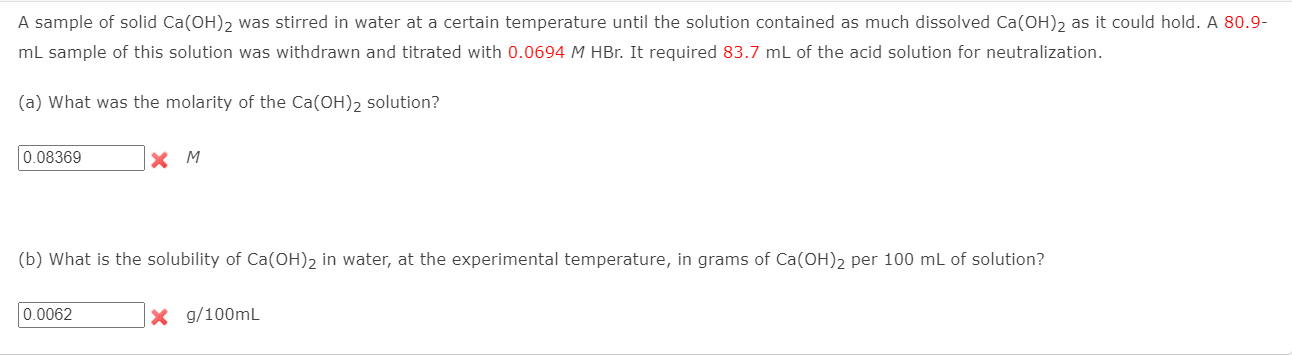 Solved A Sample Of Solid Ca(oh)2 Was Stirred In Water At A 