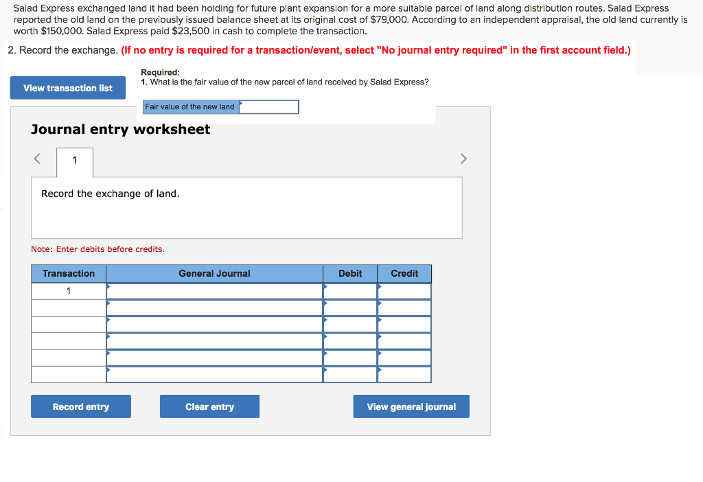Solved Salad Express exchanged land it had been holding for