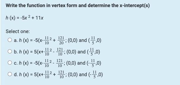 Vertex form 2024 x intercept