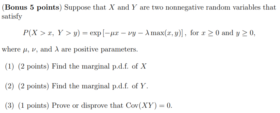 Solved (Bonus 5 points) Suppose that X and Y are two | Chegg.com