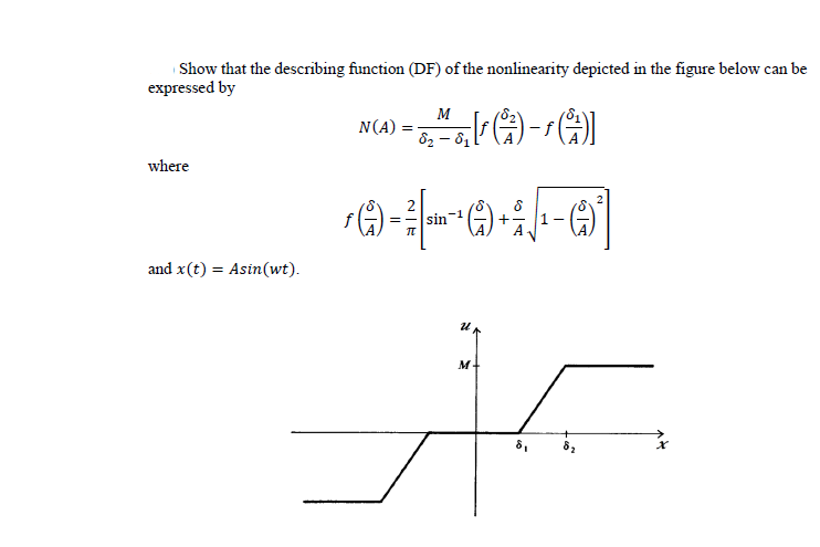Show that the describing function (DF) of the | Chegg.com
