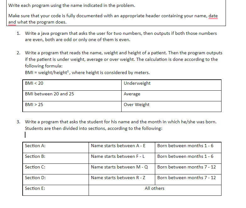 Solved Write each program using the name indicated in the | Chegg.com