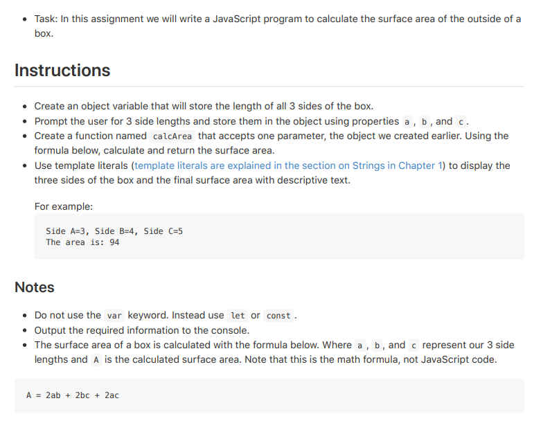 Solved Surface Area Task: In this assignment we will write a | Chegg.com