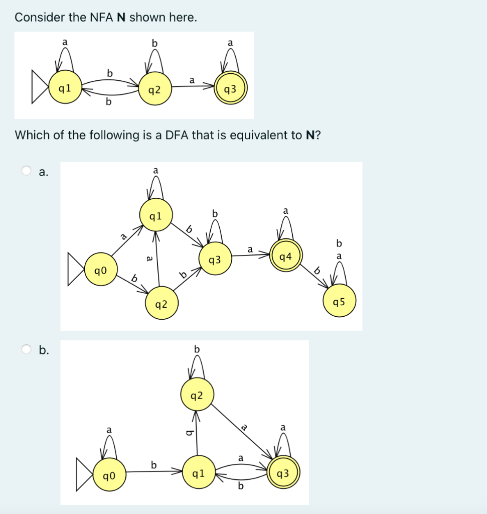Solved Consider The NFA N Shown Here. B A 91 92 93 B Which | Chegg.com