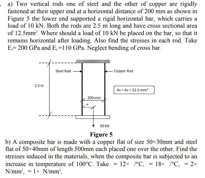 Solved a) Two vertical rods one of steel and the other of
