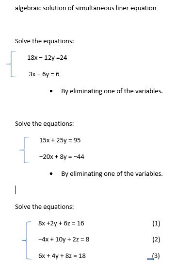 Solved algebraic solution of simultaneous liner equation | Chegg.com