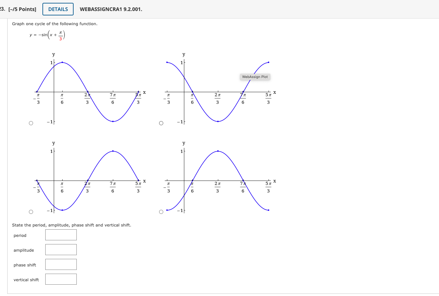 Solved Graph one cycle of the following function. | Chegg.com