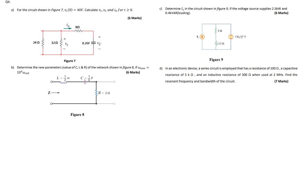 Solved Q4. a) For the circuit shown in Figure 7. v.(0) = | Chegg.com