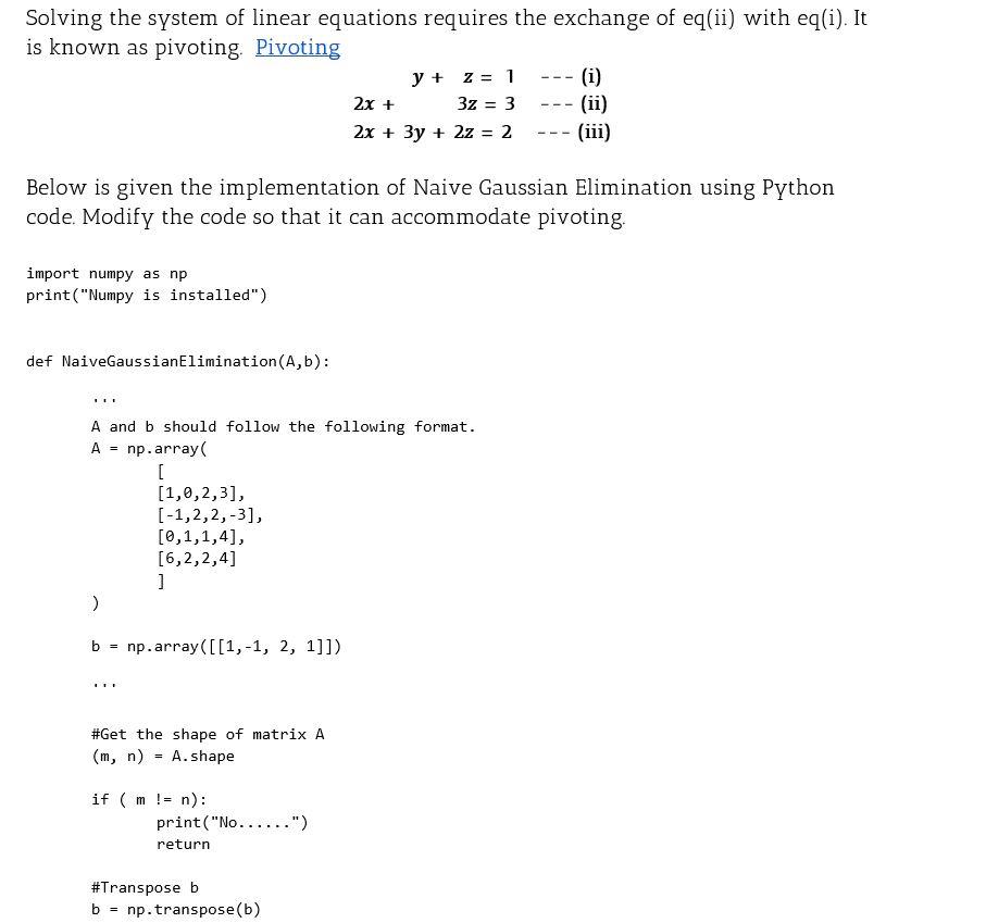 Solved Solving the system of linear equations requires the | Chegg.com