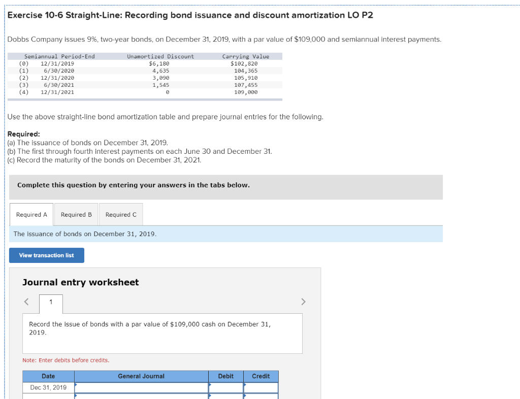 Solved Exercise 10-6 Straight-Line: Recording Bond Issuance | Chegg.com