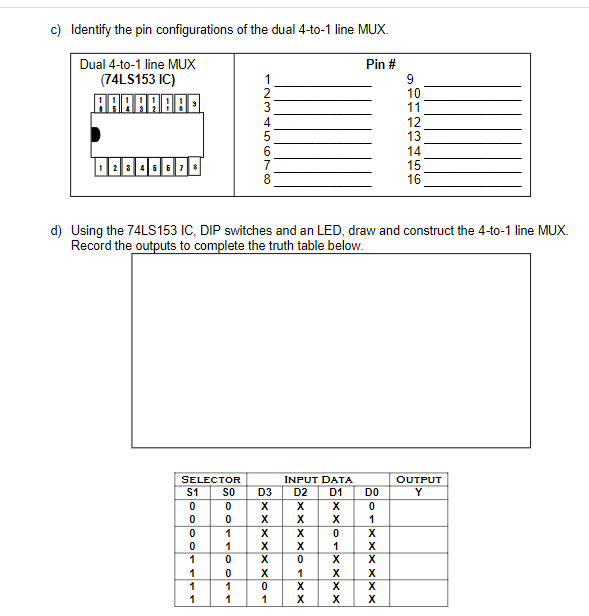 Solved c) Identify the pin configurations of the dual 4-to-1 | Chegg.com