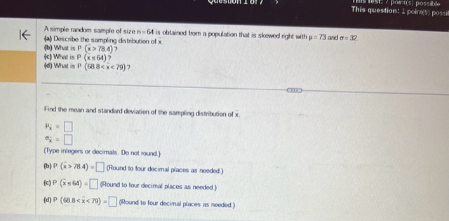 Solved A simple random sample of size n=64 is obtained from | Chegg.com