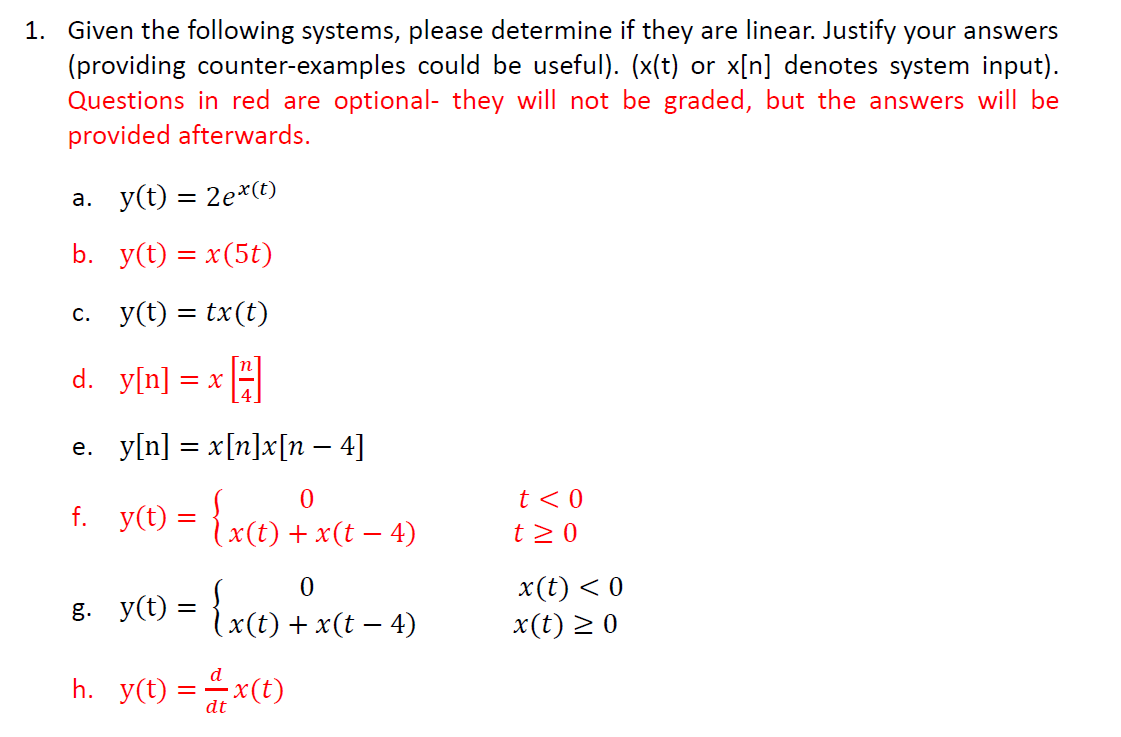 Solved 1. Given the following systems, please determine if | Chegg.com
