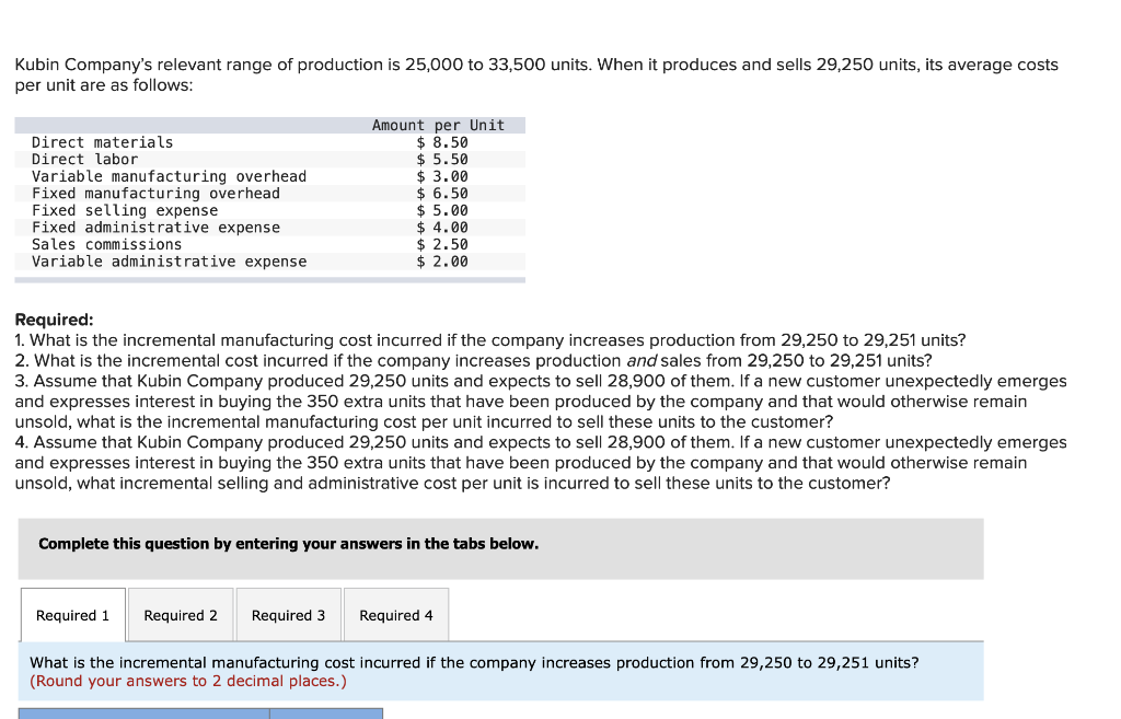 Solved Kubin Company’s relevant range of production is