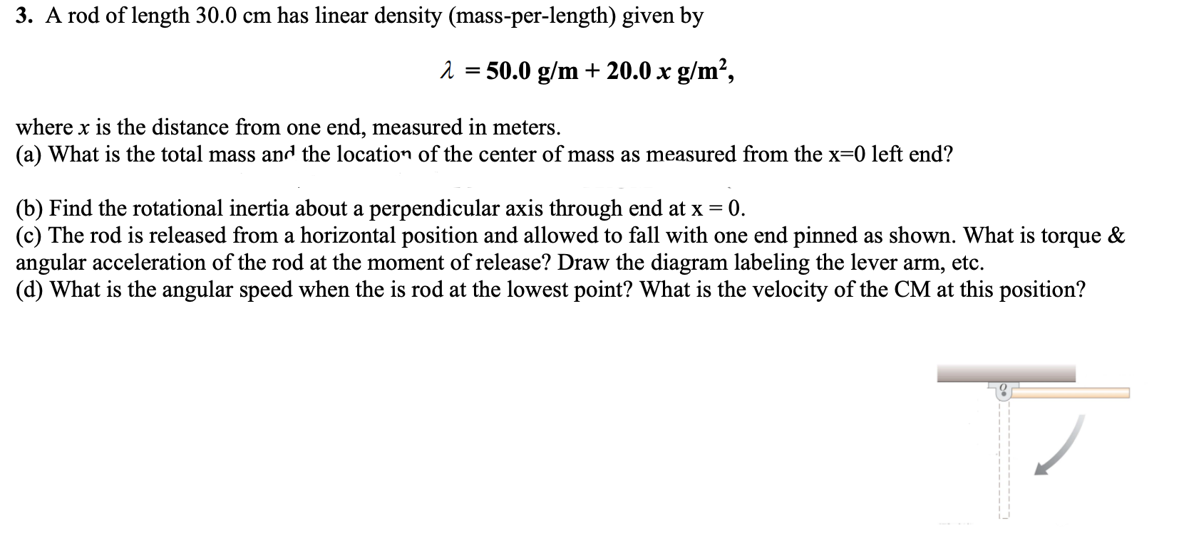 Solved 3. A rod of length 30.0 cm has linear density