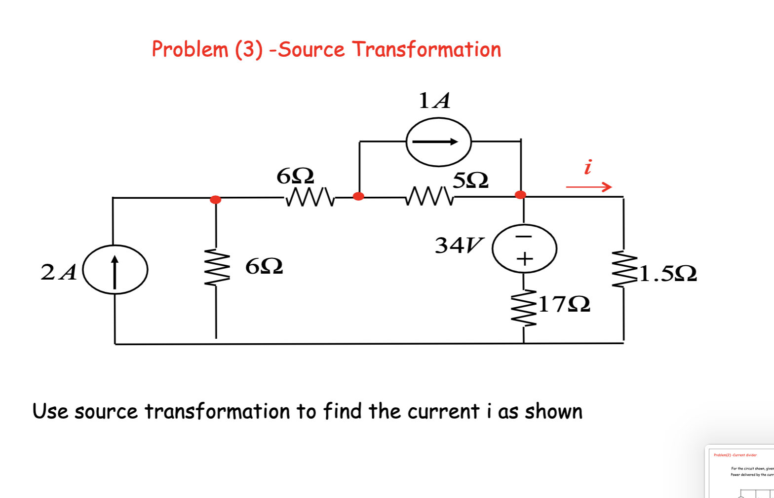 Solved Problem (3) -Source Transformation 1A 692 W 592 www | Chegg.com