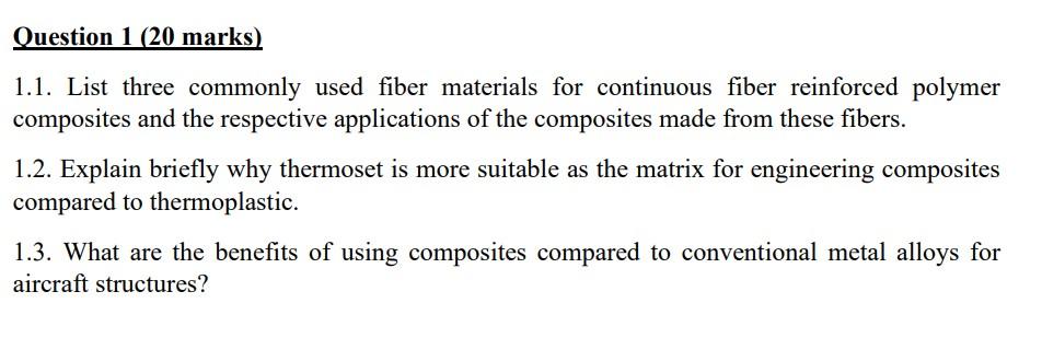 Solved 1.1. List three commonly used fiber materials for | Chegg.com