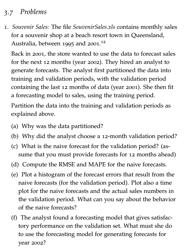 Solved 3.7 Problems Souvenir Sales The file